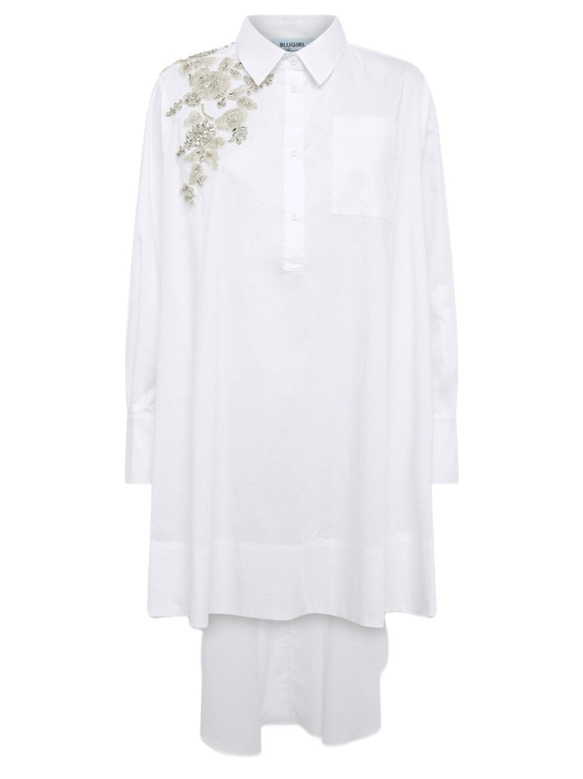 Blugirl High-Low Hemline Dress With Floral Embellishments