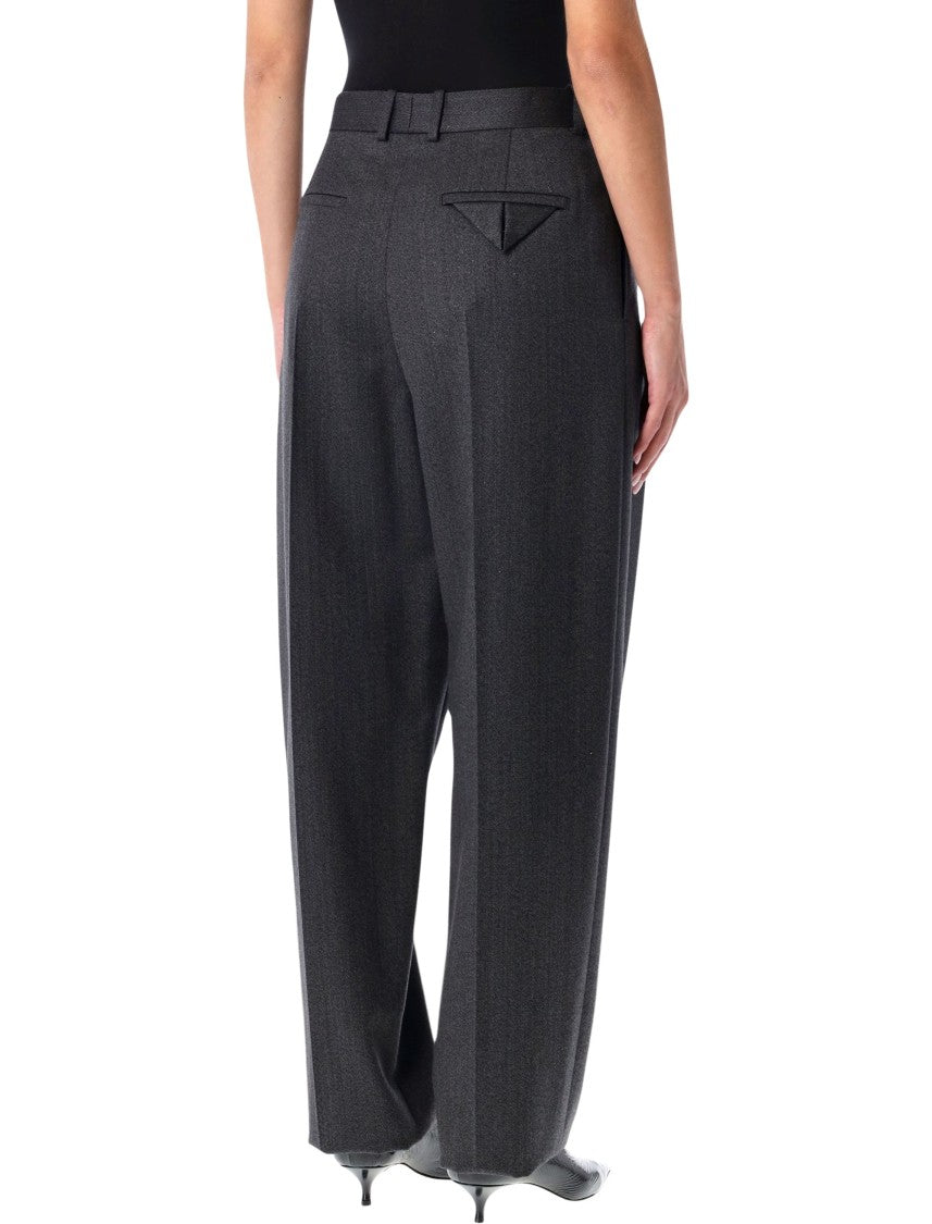 Bottega Veneta Grey Moiré Wool Pleated Trousers