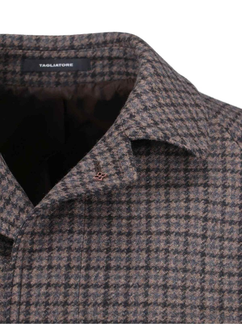 Tagliatore Houndstooth Pattern Jacket With Structured Collar And Flap Pockets