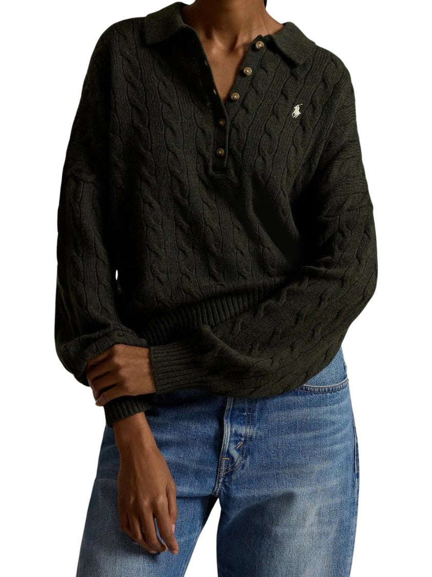 Polo Ralph Lauren Cable Wool-Cashmere Polo-Collar Jumper With Textured Knit Design