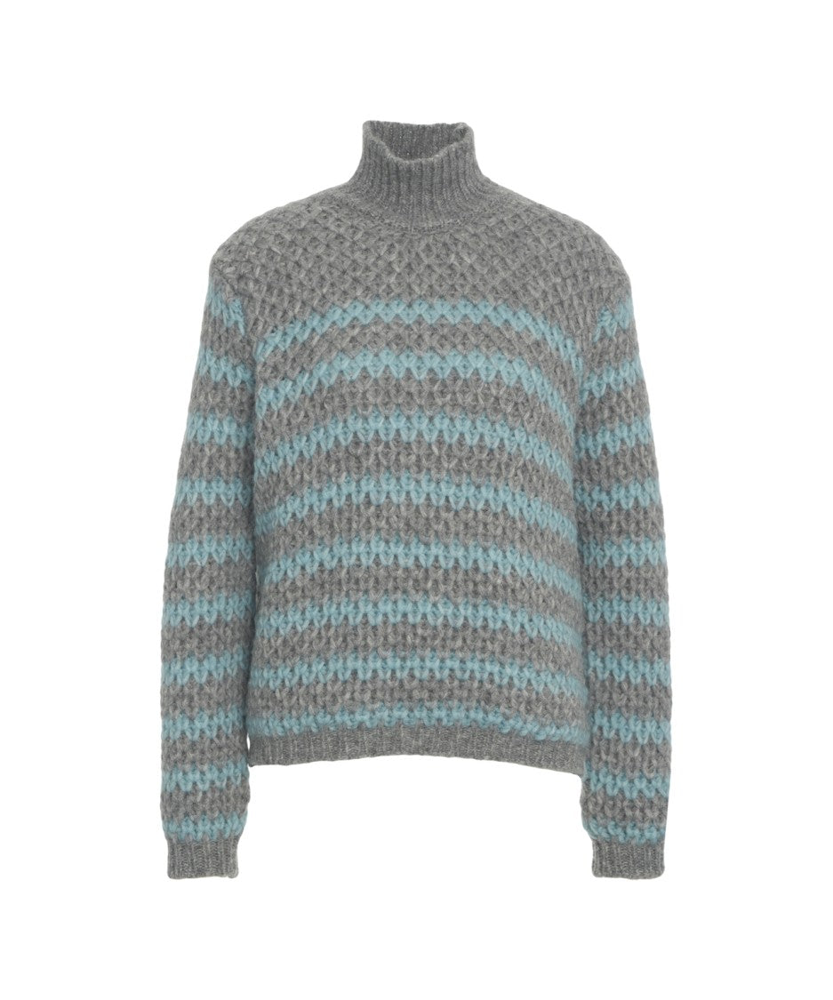 Roberto Collina Alpaca Blend Sweater With High Ribbed Collar And Cable Knit Design
