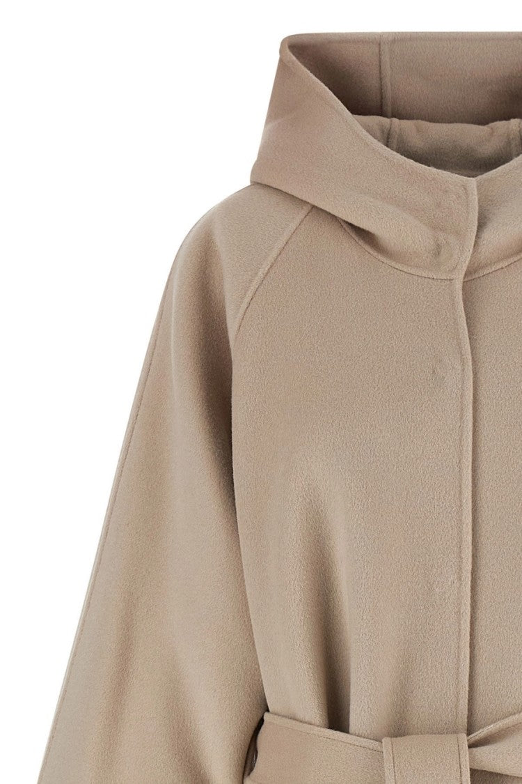 Pinko Beige Hooded Inset Pocket Wool-Blend Coat