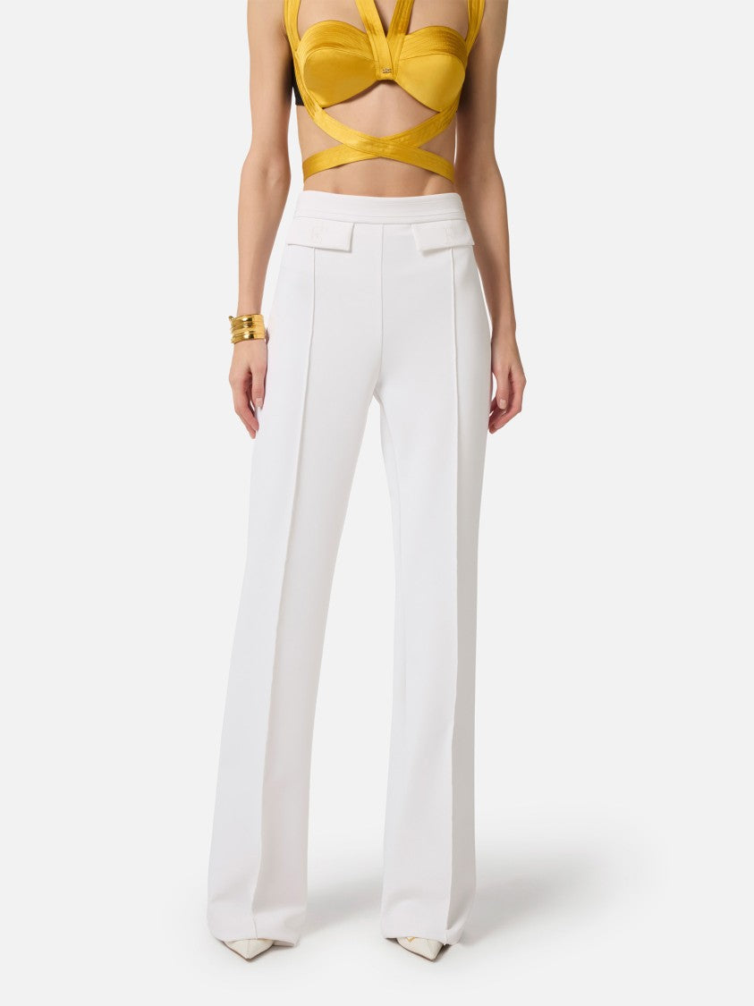 Elisabetta Franchi Tailored White High Waist Wide-Leg Pants