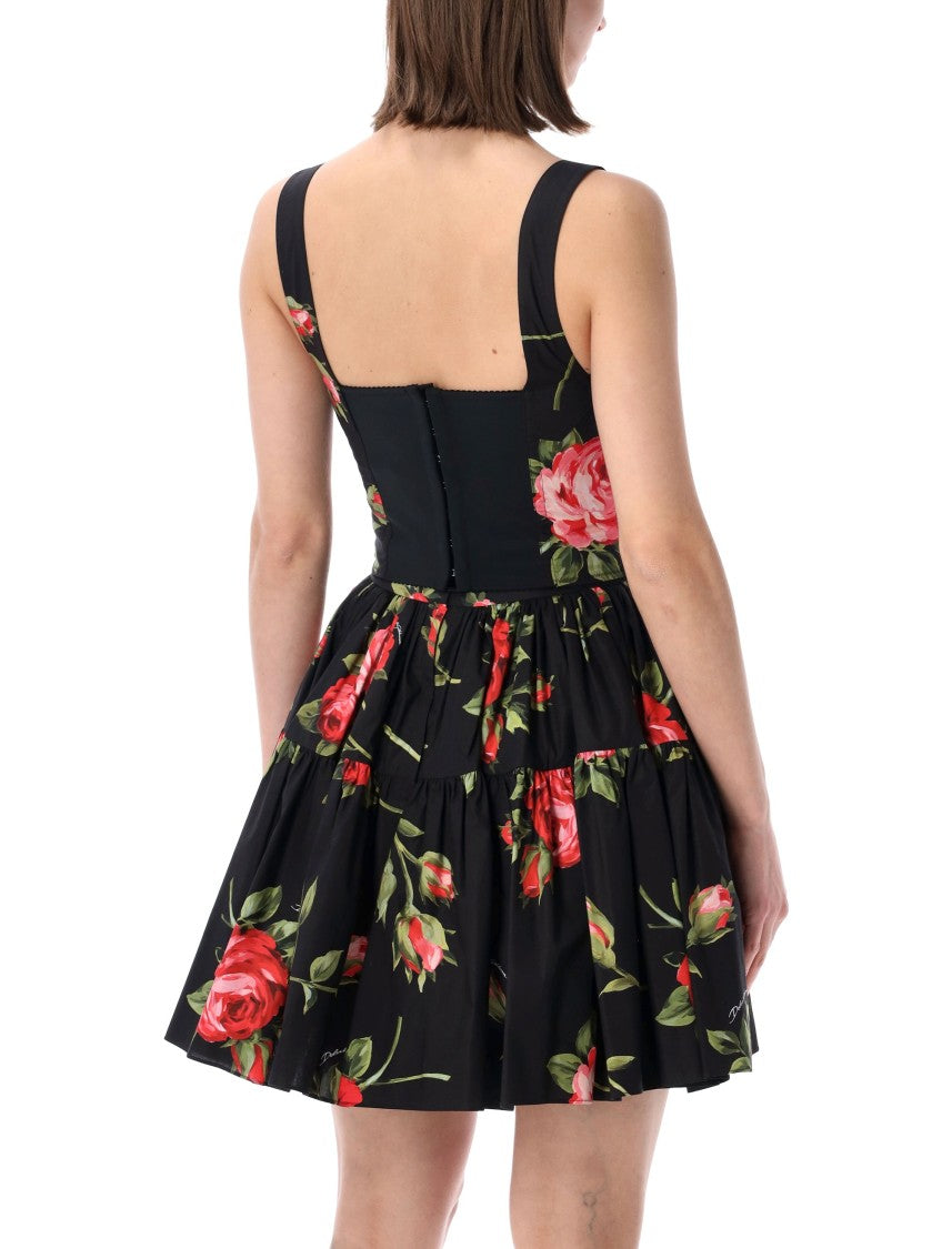 Dolce & Gabbana Structured Rose Bouquet Print Bustier Top