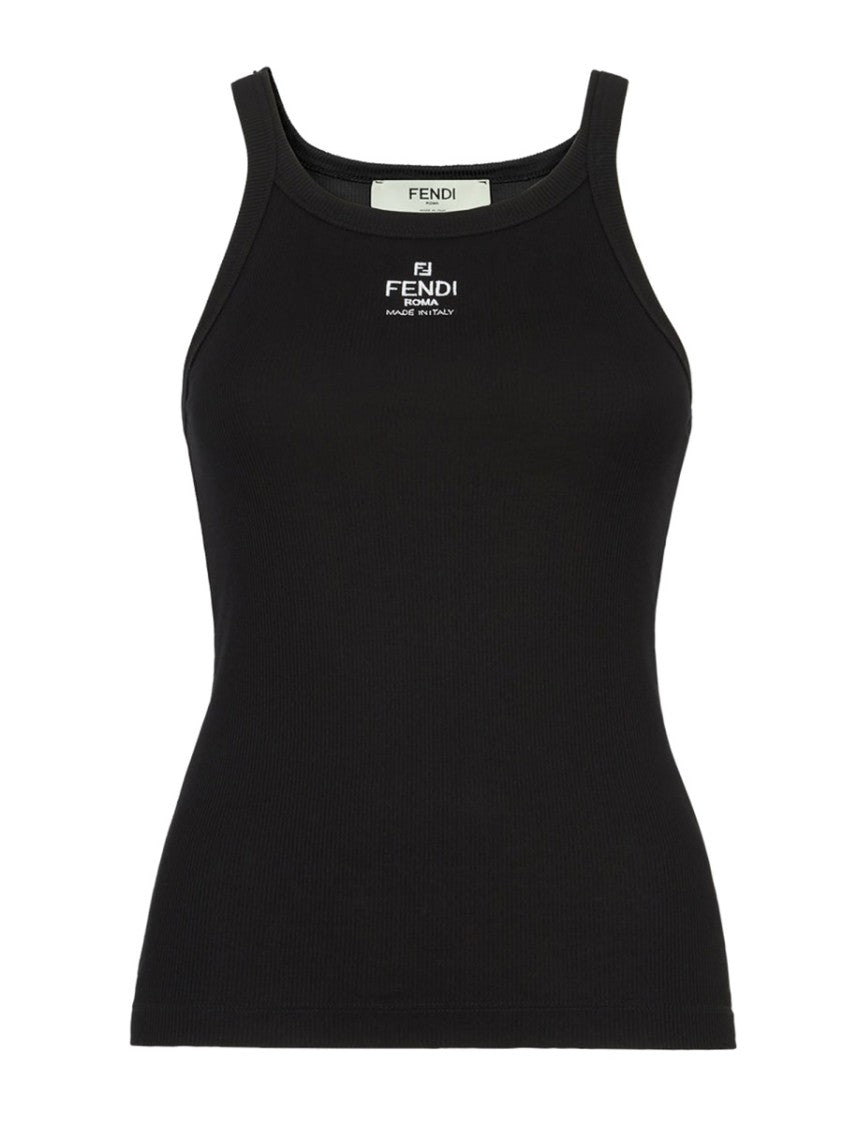 Fendi Ribbed Fitted Cotton-Blend Tank Top