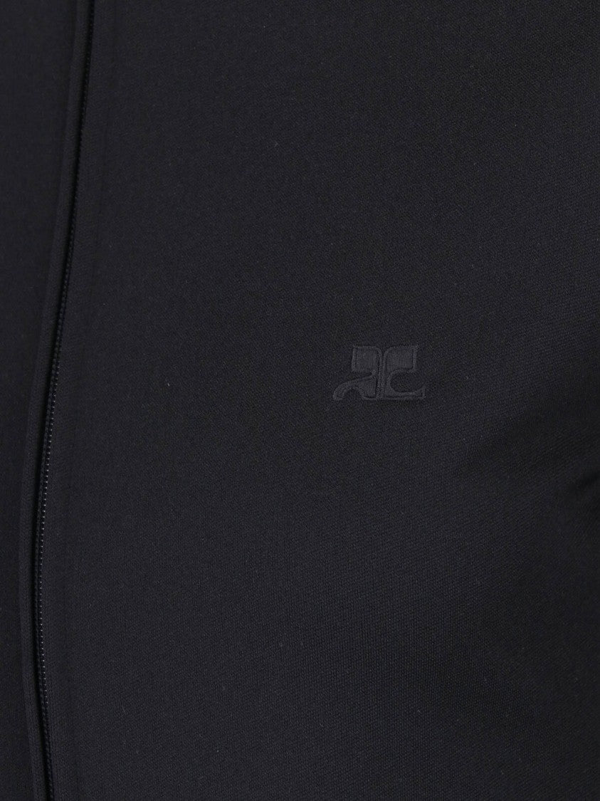 Courrèges Black High Collar Zip Fabric Sweatshirt