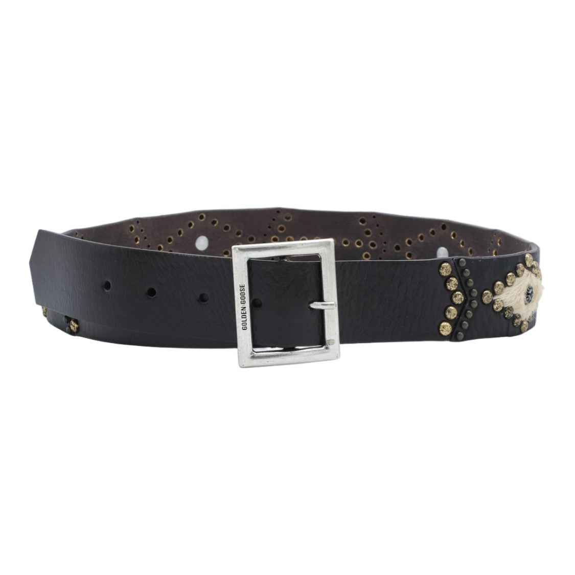 Golden Goose Rugged Black Leather Belt With Textured Accents