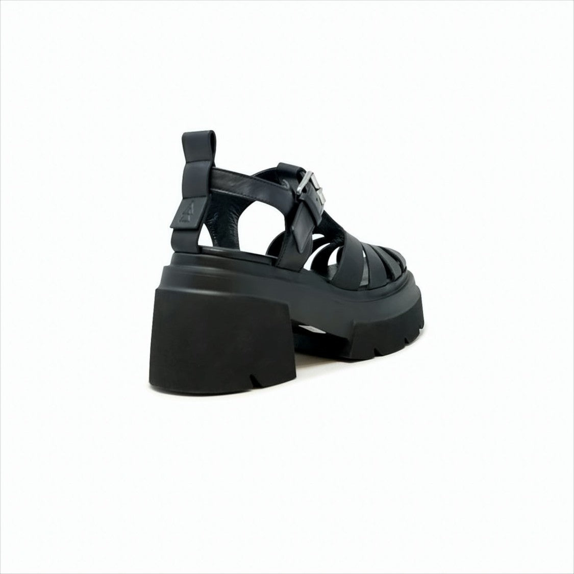 Elena Iachi E3787 Black Leather Flat Sandals