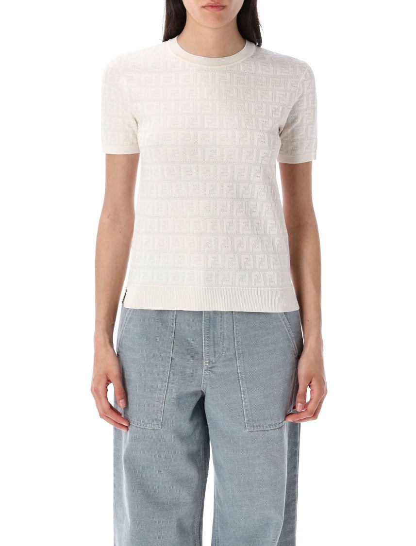 Fendi Ff Knit T-Shirt With Tonal Motif