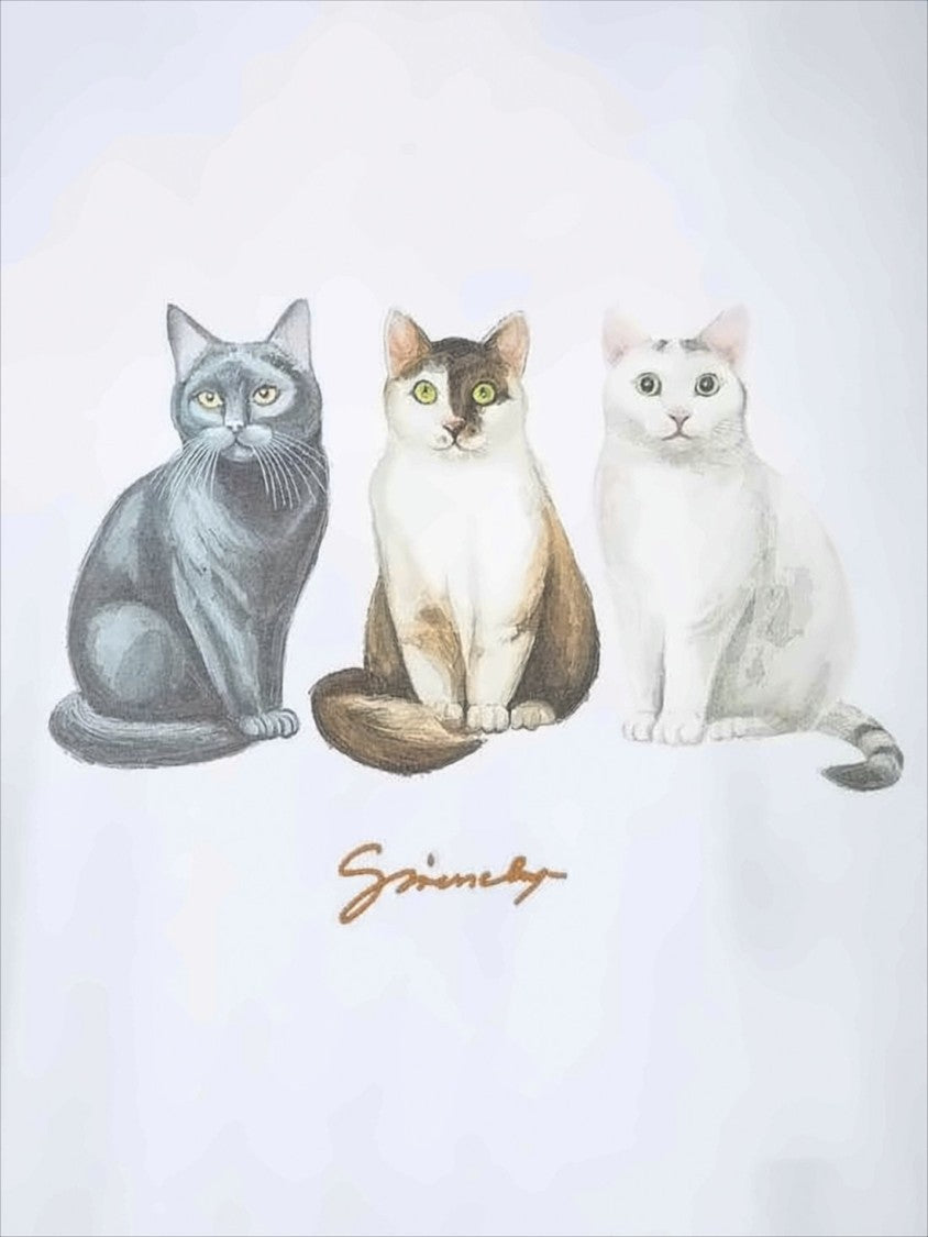 Givenchy White Short-Sleeve T-Shirt With Cat Print