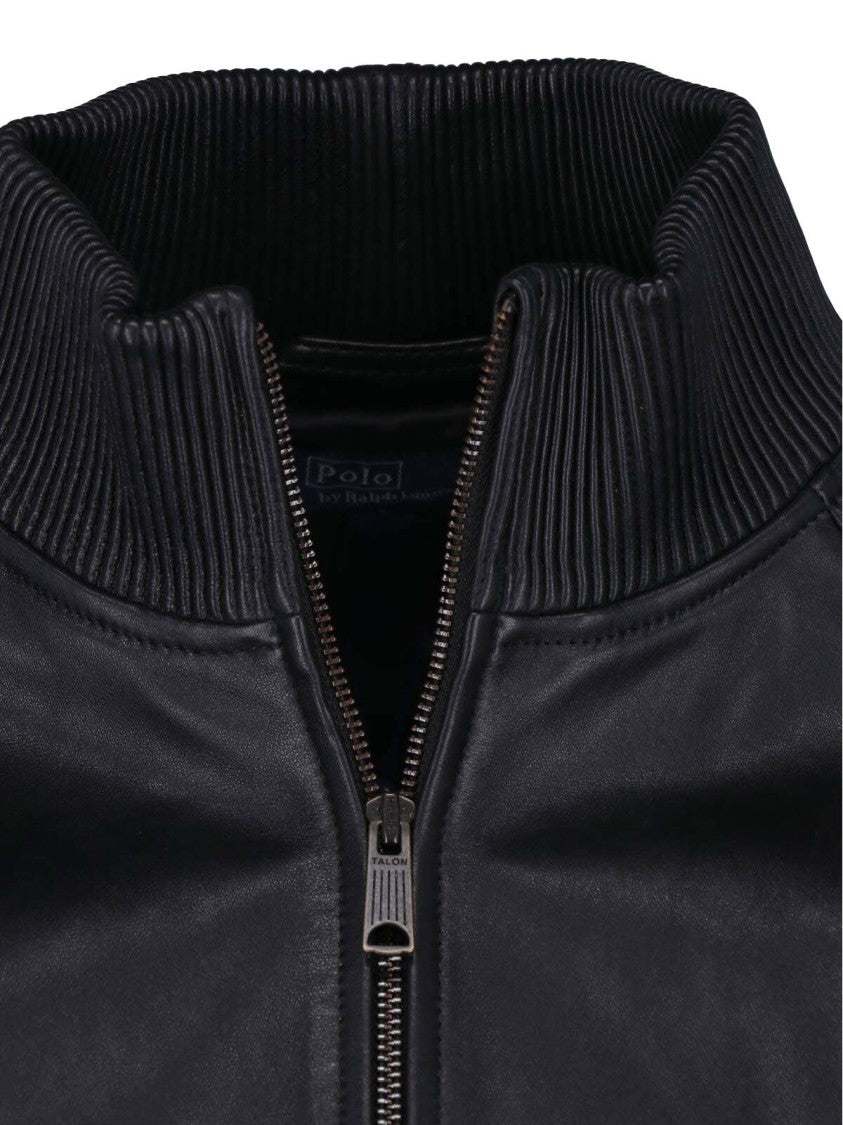 Polo Ralph Lauren Black Shearling High Collar Zip Bomber Jacket