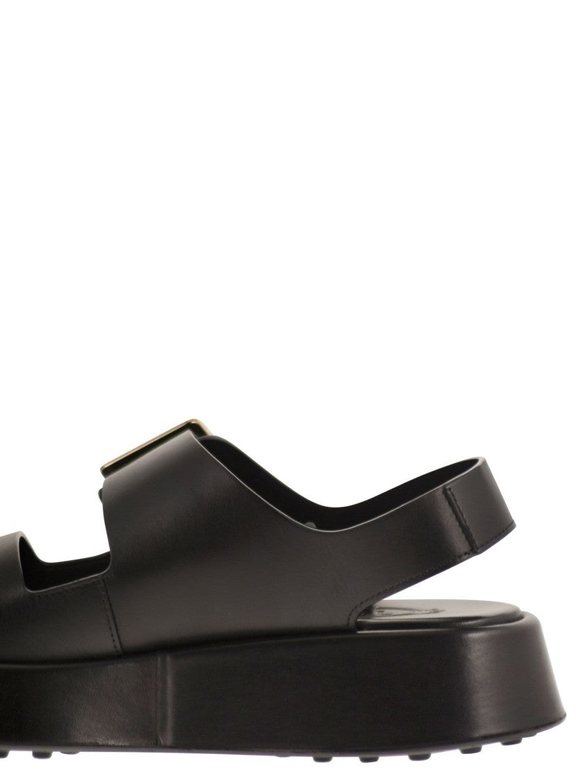 Tod's Calfskin Leather Sandal With Custom Metal Buckle