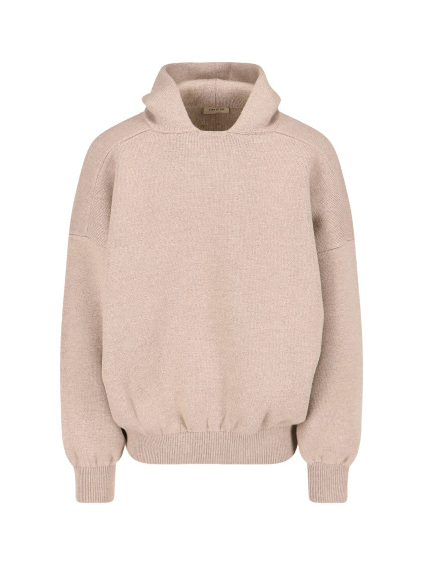 Fear Of God Knitted Hoodie In Beige Wool Engraved Logo Tag