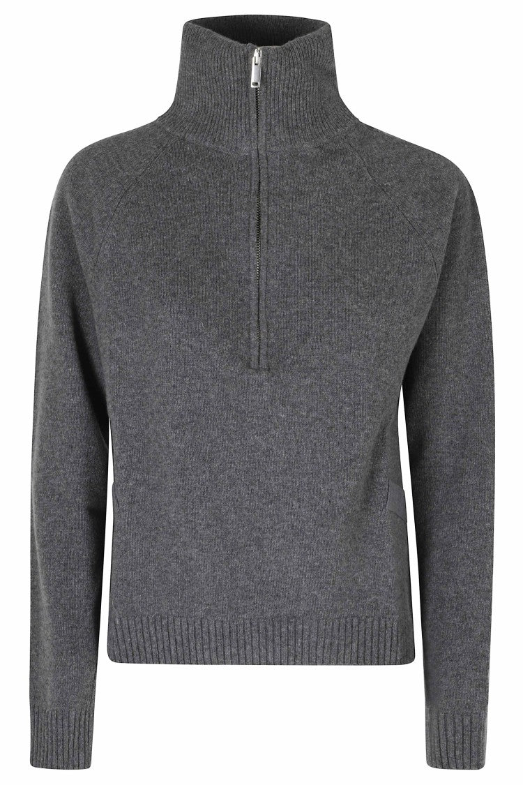 Semi Couture Gray Meg High Neck Half-Zip Wool-Blend Sweater