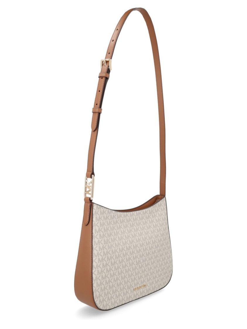 Michael Michael Kors Beige Monogram Leather Accent Shoulder Bag