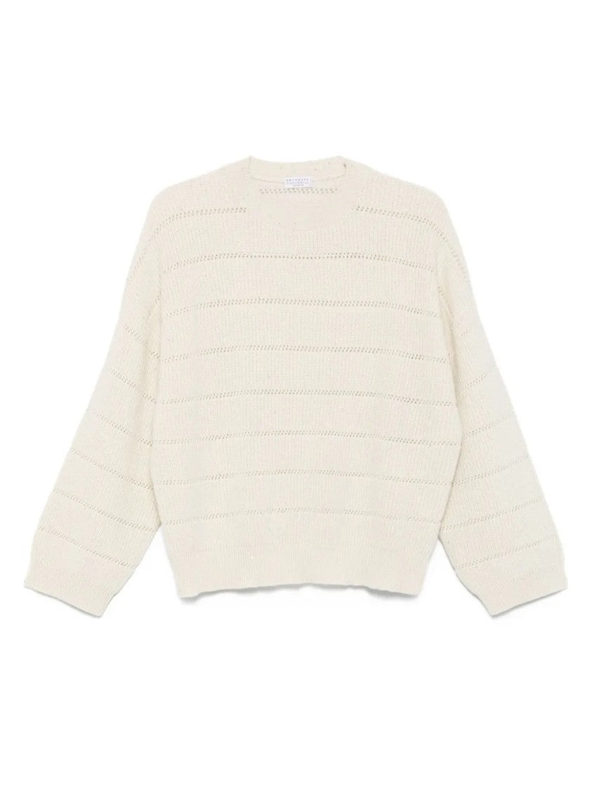 Brunello Cucinelli Knit Sweater With Open-Knit Stripe Pattern And Relaxed Fit