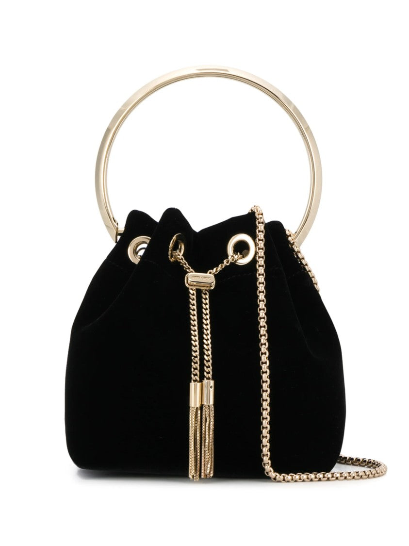 Jimmy Choo Black Velvet Bucket Bag With Gold-Tone Accents