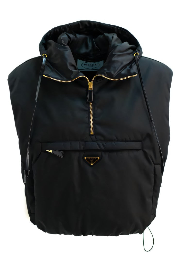 Prada Padded Sleeveless Hooded Top With Gold-Tone Accents