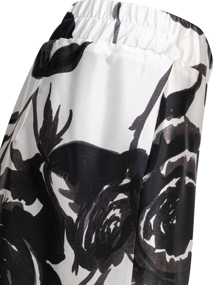 Sleep No More High-Waisted Wide-Leg Silk Trousers With Floral Print