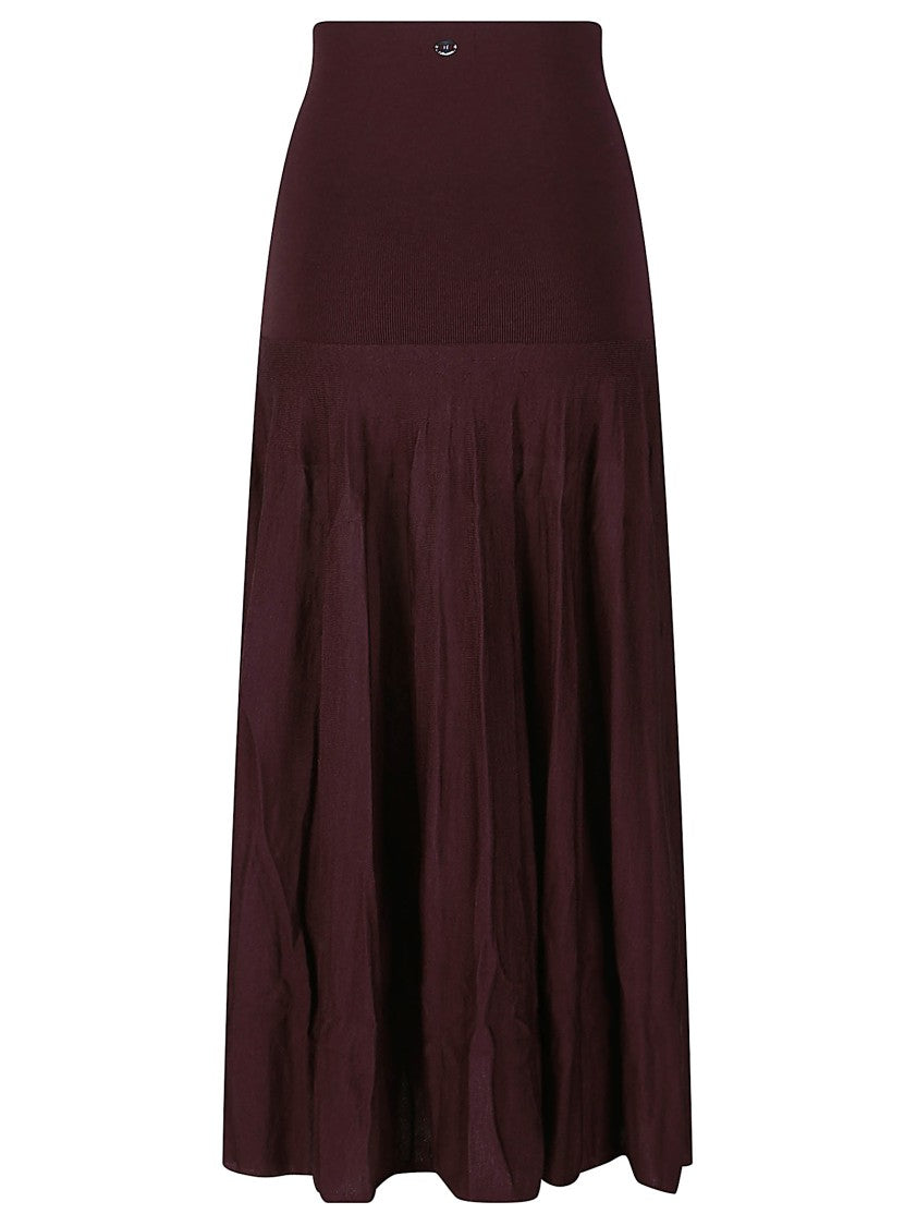 Rabanne High Waisted Pleated Burgundy Skirt