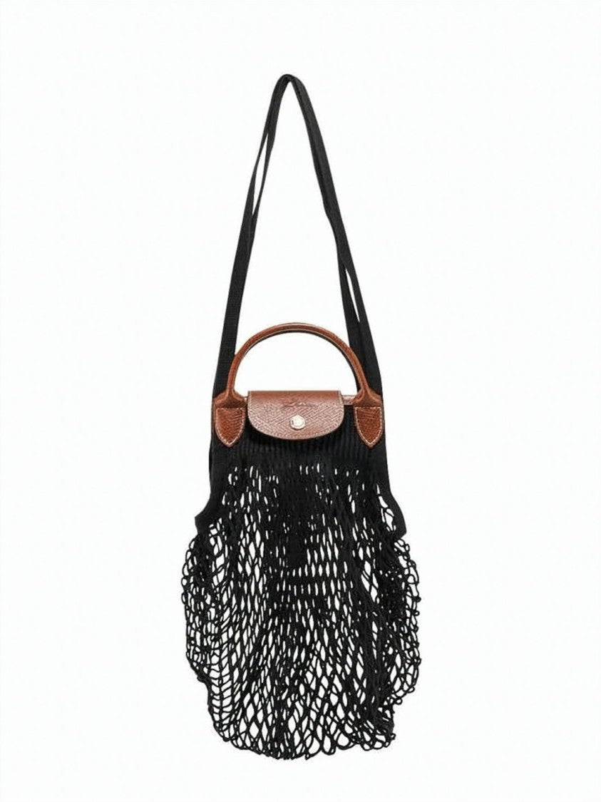 Longchamp Top Handle Bag With Black Mesh Body