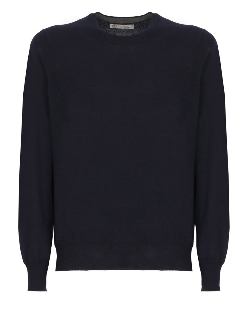 Brunello Cucinelli Navy Blue Virgin Wool/Cashmere Blend Sweater