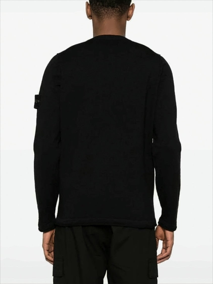 Stone Island Textured Black Crew Neck Sweater