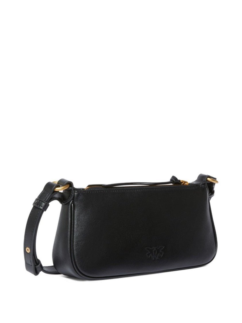 Pinko Minimalist Black Leather Shoulder Bag With Gold-Tone Accents