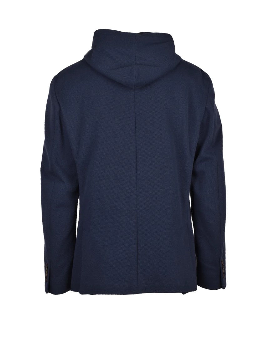 Eleventy Blue Cotton Polyamide Elastane Rounded Blazer Jacket