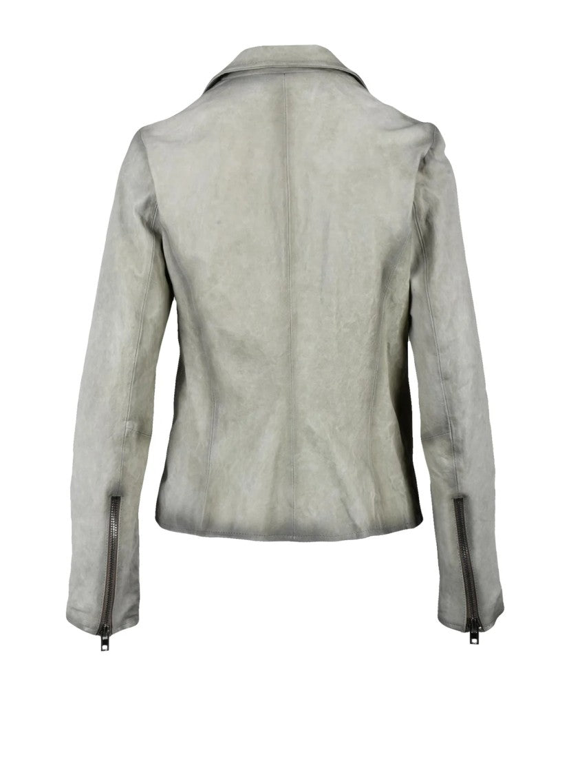 S.W.O.R.D. Beige Leather Asymmetrical Zip Biker Leather Jacket