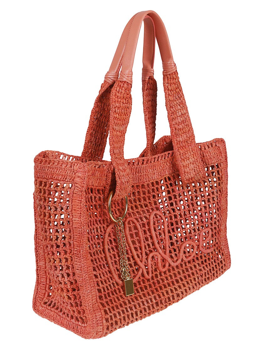 Chloé Crochet Tote Bag With Buffalo Leather Handles And Decorative Charms