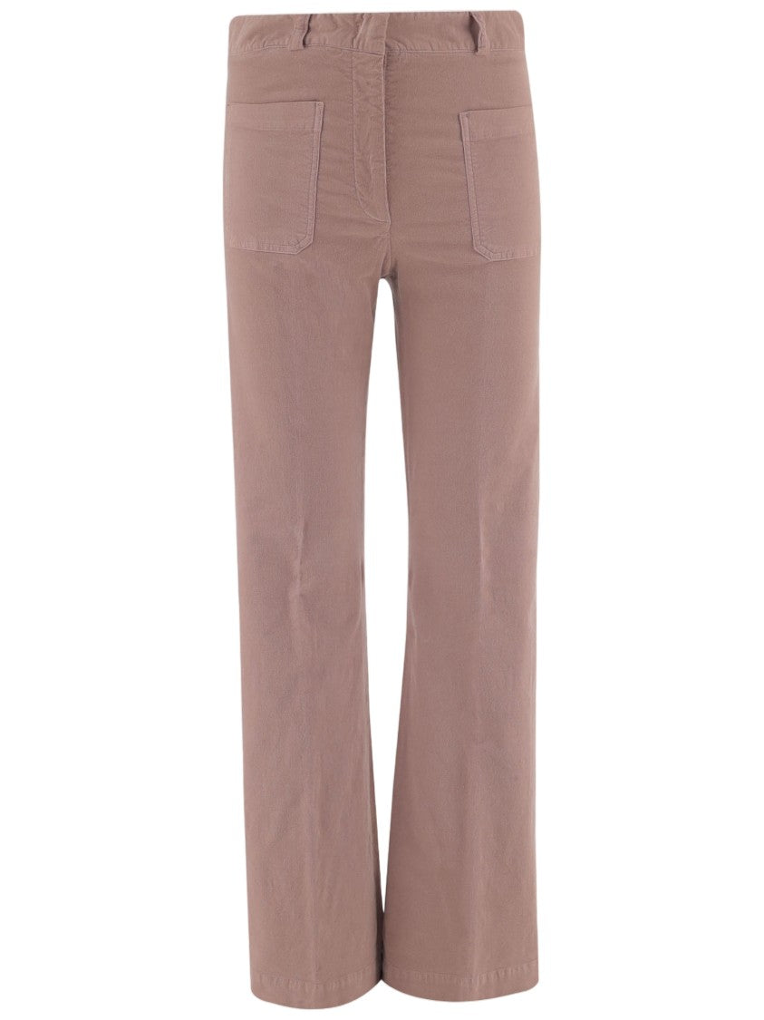 Ql2 Flared Stretch Cotton Velvet Pants With Pressed Center Crease