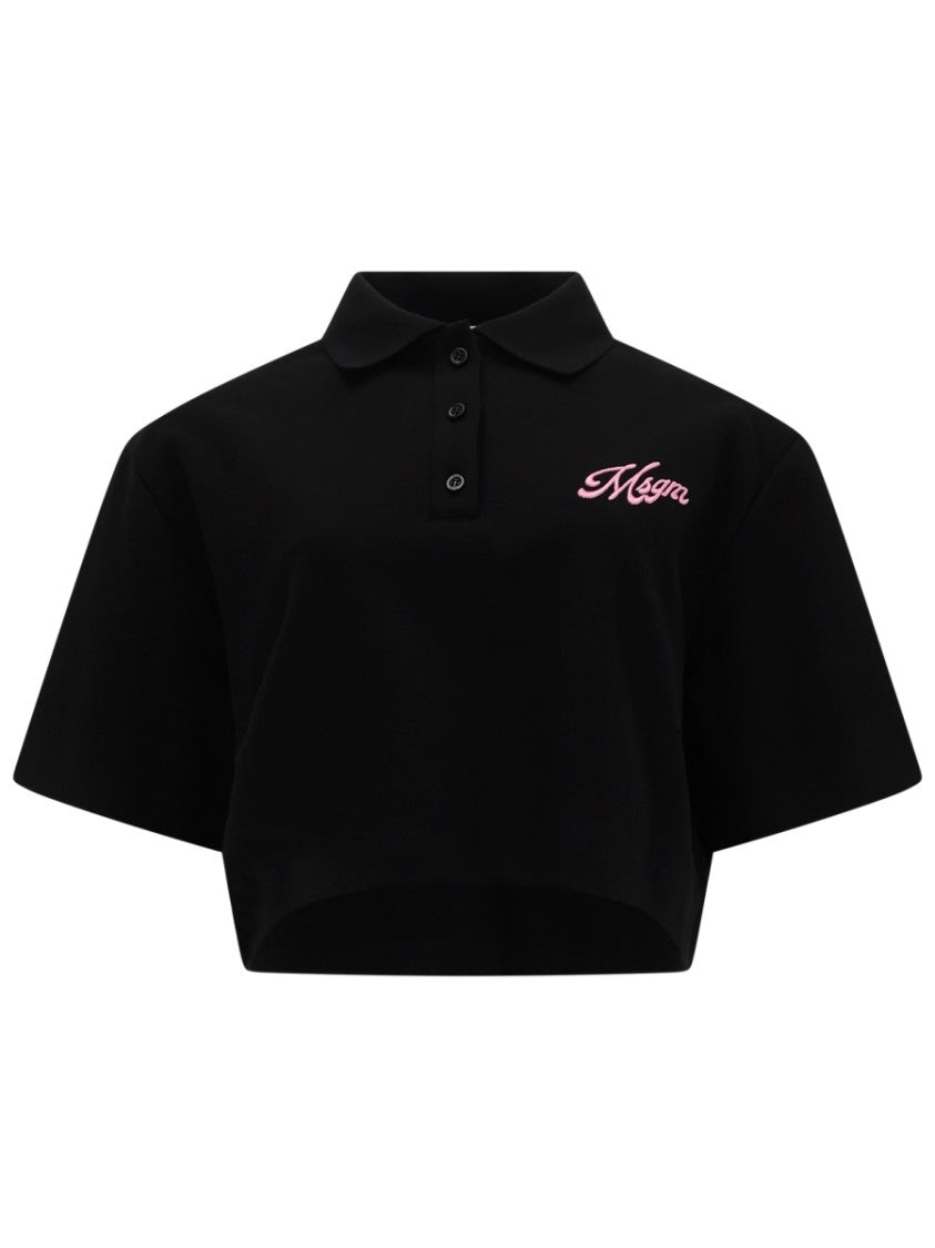 Msgm Cropped Polo Collar Logo Shirt