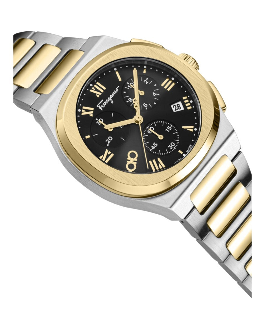Ferragamo Elliptical Chronograph Watch With Two-Tone Case