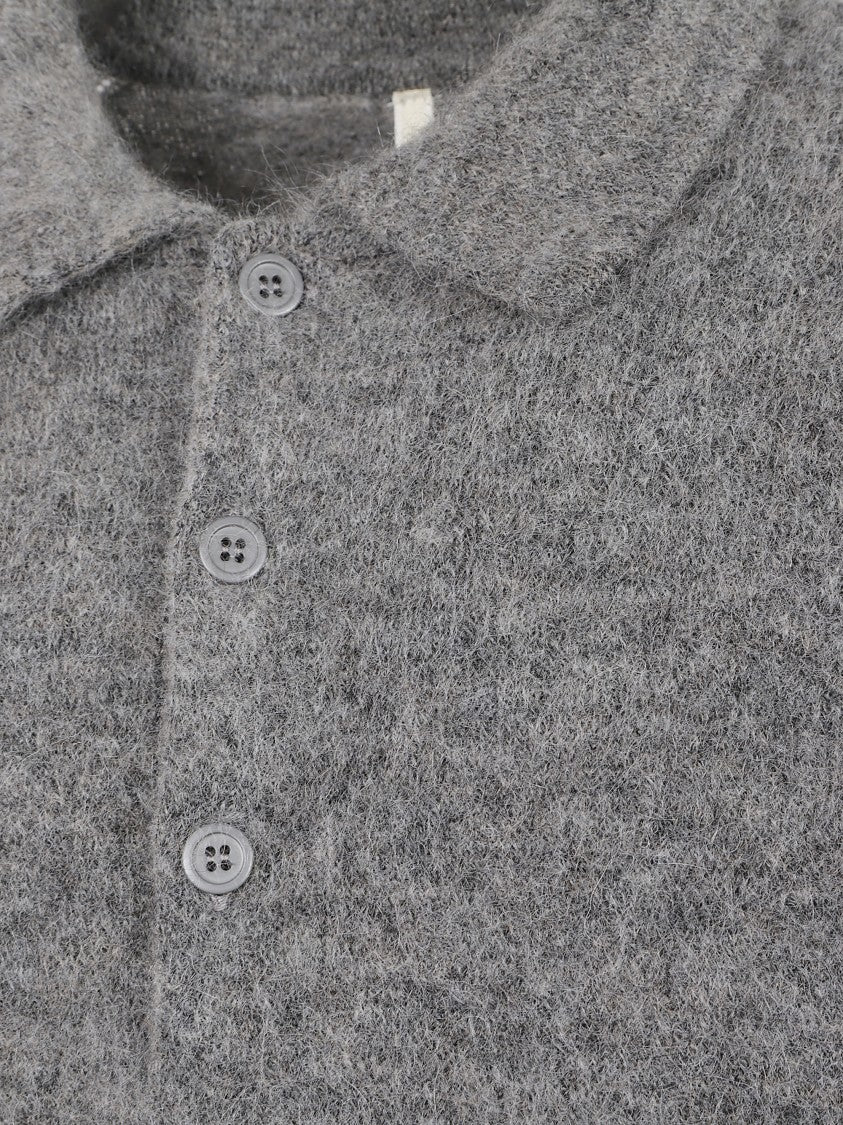 Sunflower Textured Grey Wool Sweater With Three-Button Placket