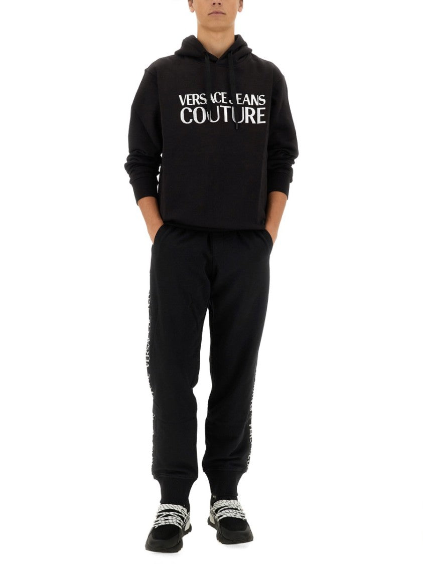 Versace Jeans Couture Black Regular Fit Sweatshirt With Bold Logo Print