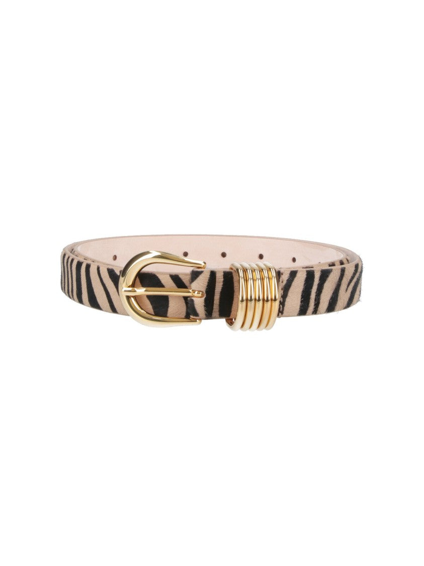 Dehanche Beige Animal Print Slim Leather Belt
