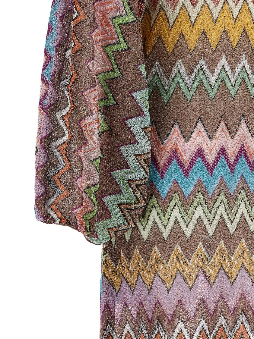 Missoni Zigzag Knit Lamé Midi Dress With Puff Sleeves