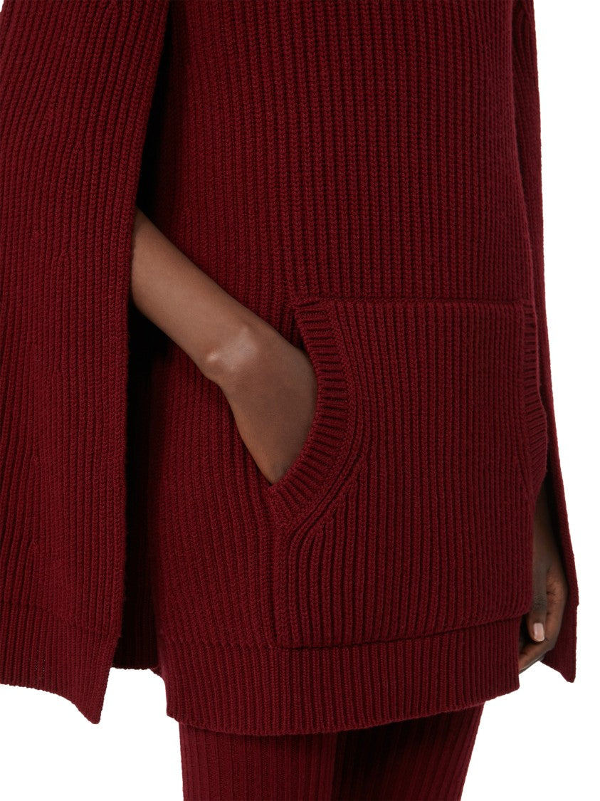 Max Mara Burgundy Ribbed Knit Dress With Kangaroo Pocket