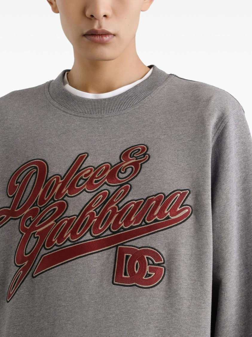 Dolce & Gabbana Grey Crewneck Vintage Script Logo Sweatshirt