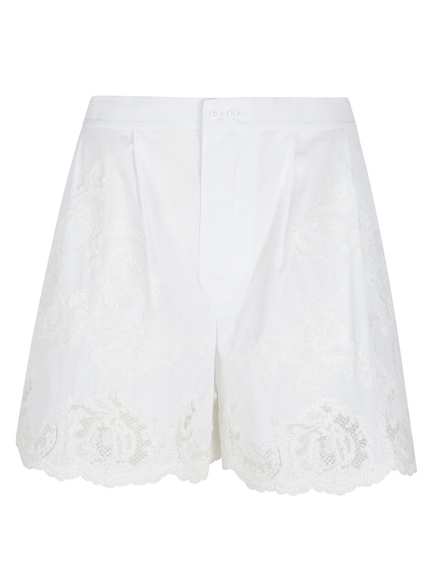 Ermanno Scervino Lace-Overlay White Shorts With Scalloped Hem