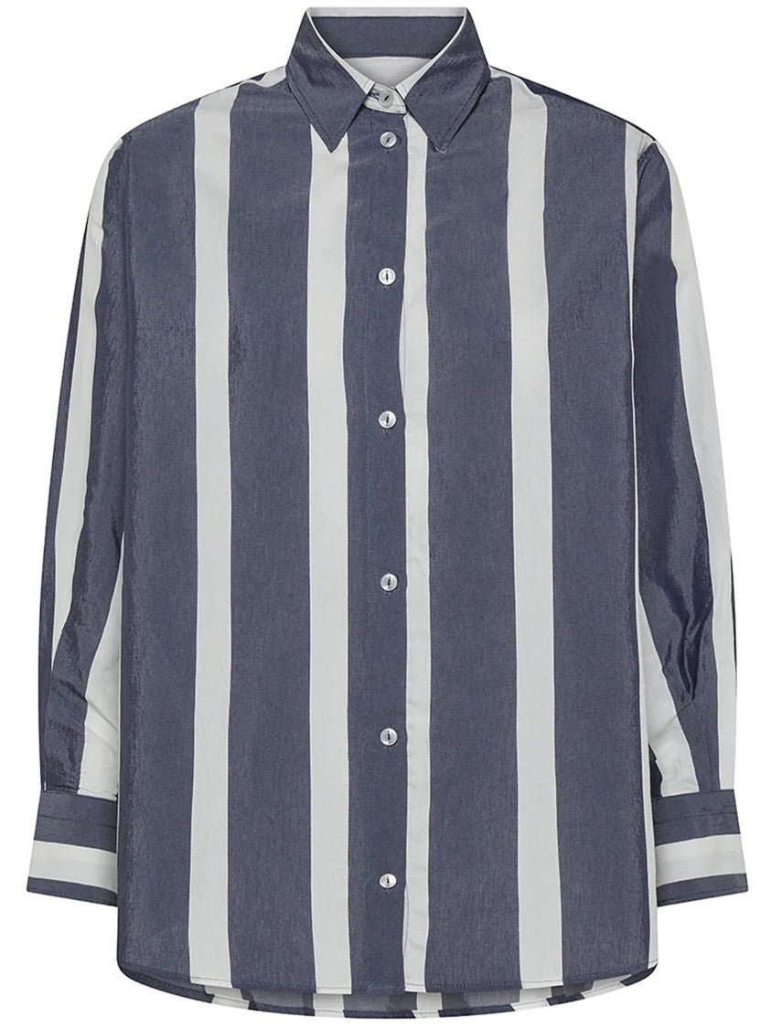 Cruna Blue Wide Vertical Stripe Button-Up Shirt