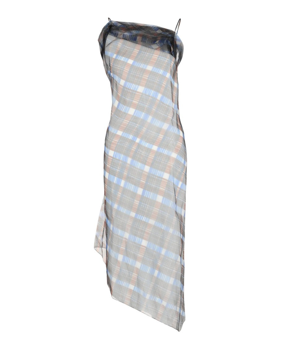 Ferragamo Organza Plaid-Check Midi Dress