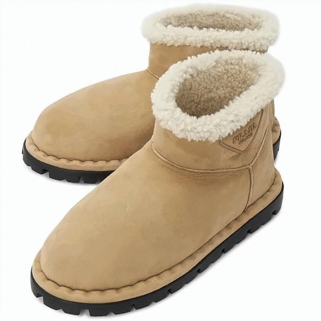 Prada Suede Ankle Boots With Plush Shearling Lining