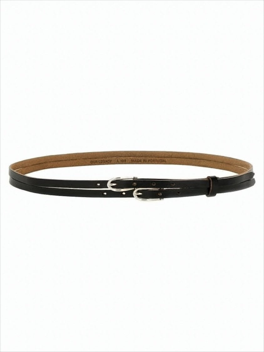 Our Legacy Slim Double-Strap Belt With Silver-Toned Buckles