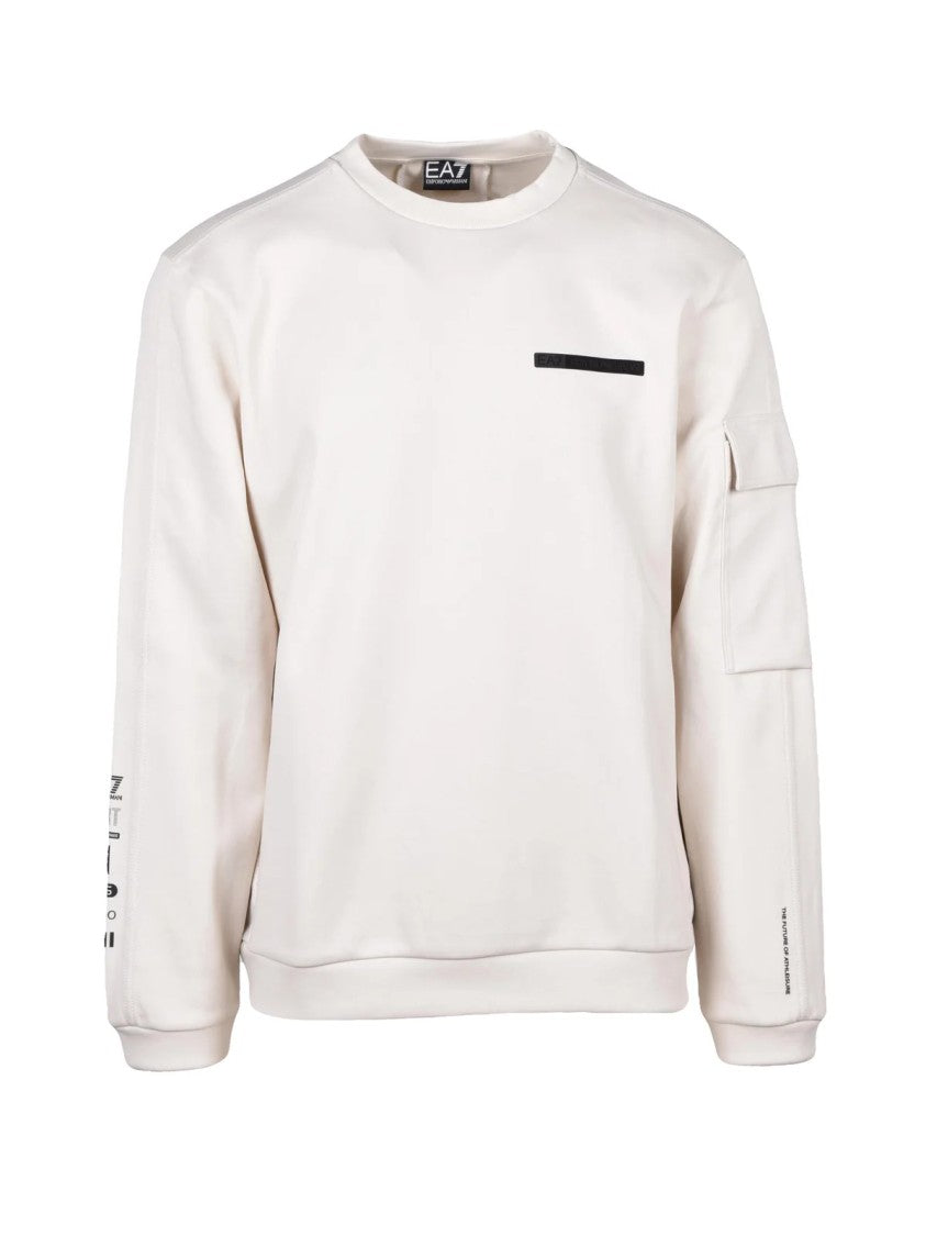 Ea7 Emporio Armani Beige Crewneck Cotton-Blend Sweatshirt