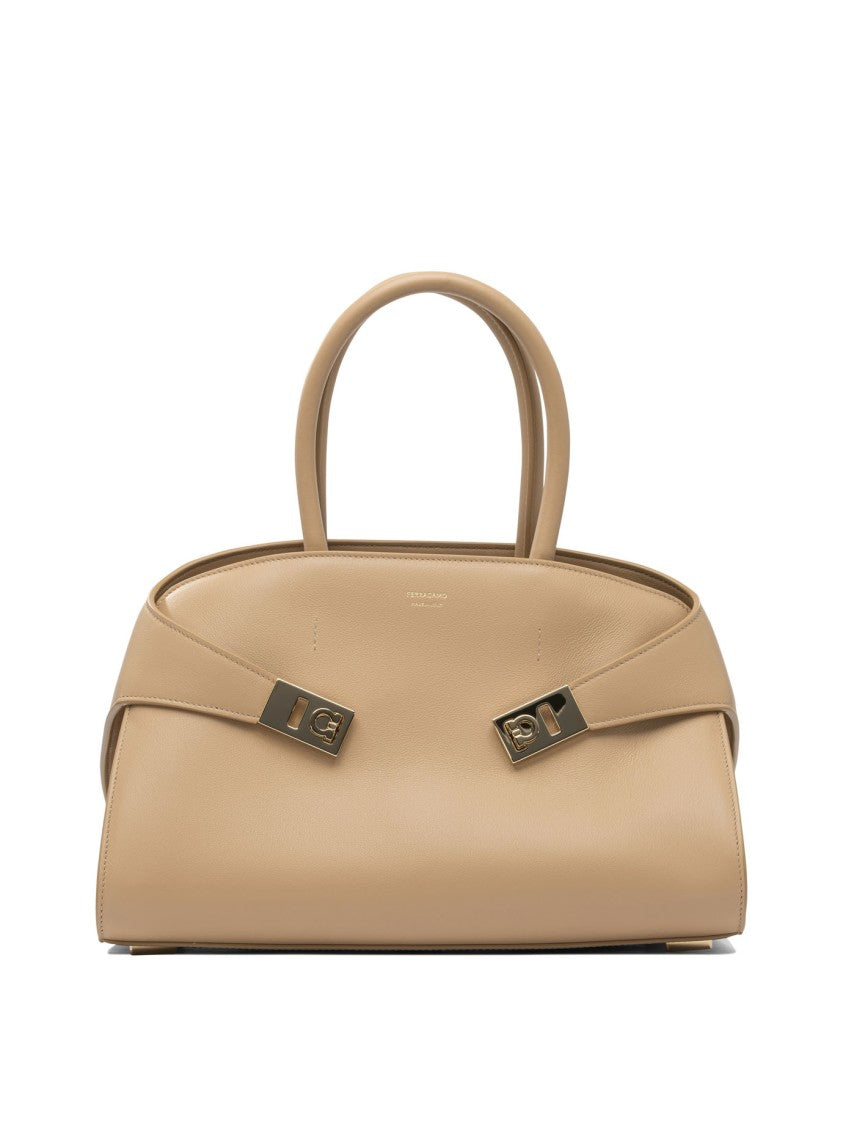 Ferragamo Structured Neutral Leather Shoulder Bag