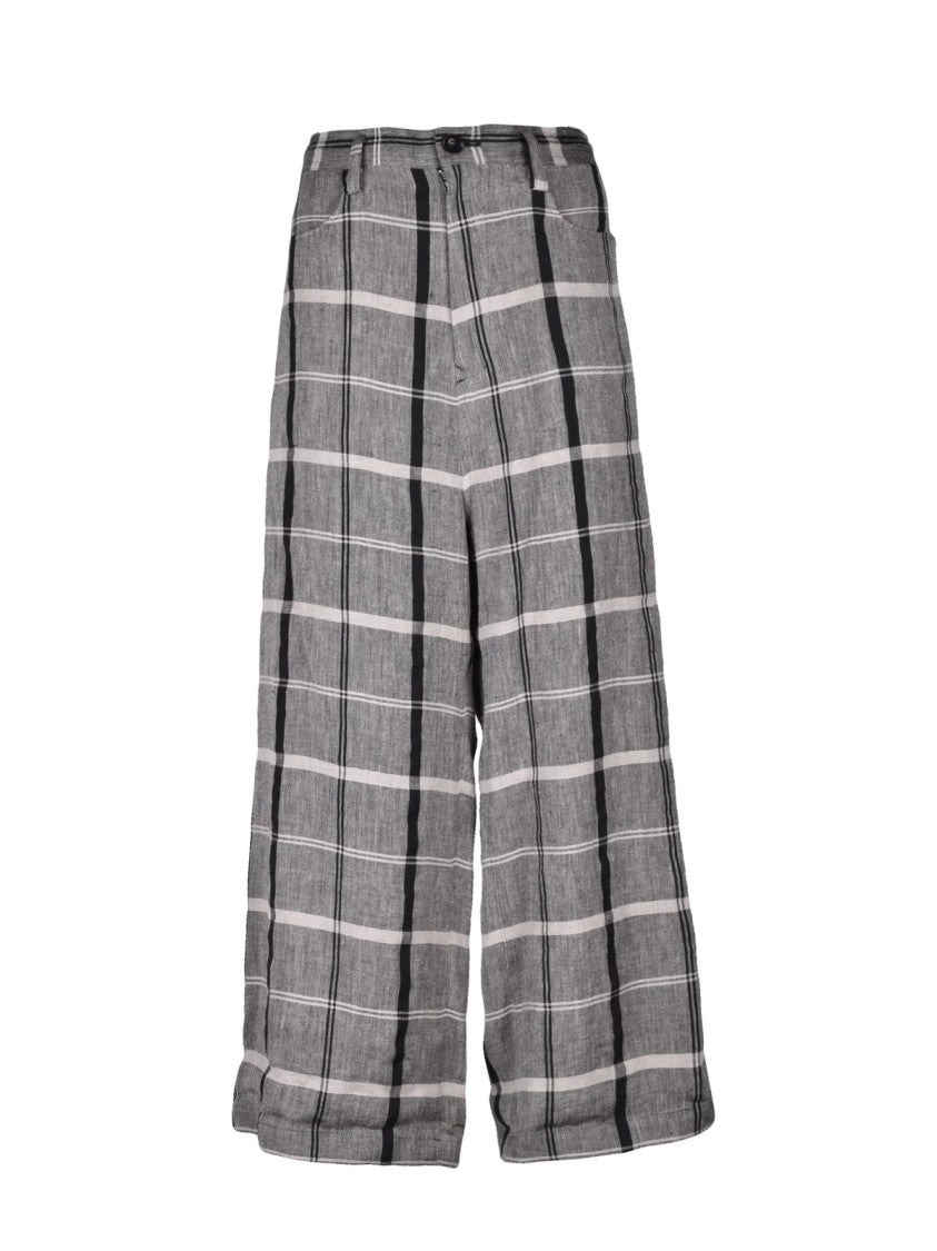 Yohji Yamamoto Grey High-Waisted Gauzed Linen-Blend Wide-Leg Pants