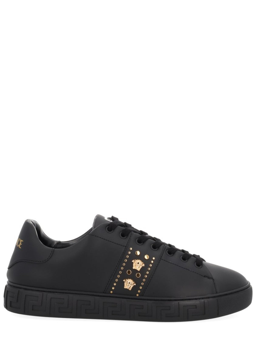 Versace Calf Leather Low-Top Sneakers With Gold Medusa Head Embellishments