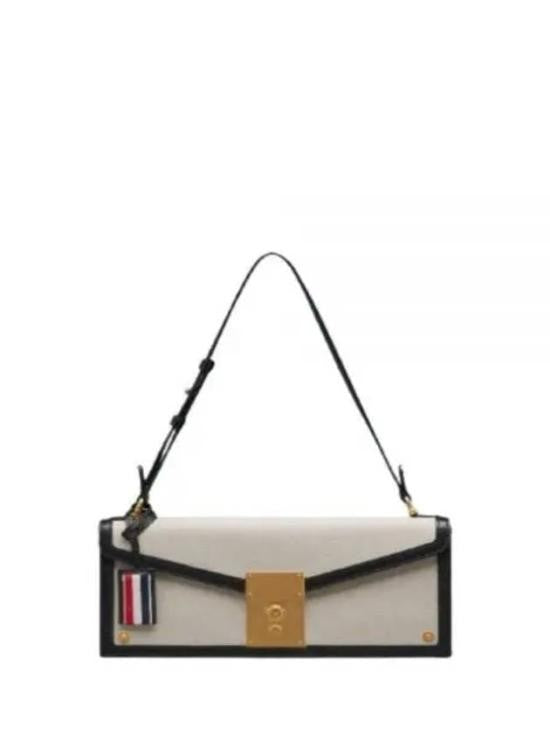 Thom Browne Structured Cotton And Calfskin Shoulder Bag With Gold-Tone Clasp